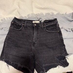 Abercrombie Black Jean Dad Shorts High-Waisted Distressed 29